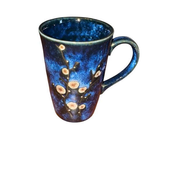 Hand-Painted Blue Floral Ceramic Mug - 12 Oz Capacity - World Market - 4.5" Tall - Picture 1 of 7